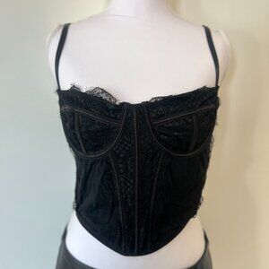 LA Hearts Black Lace Trim Mesh Corset Top